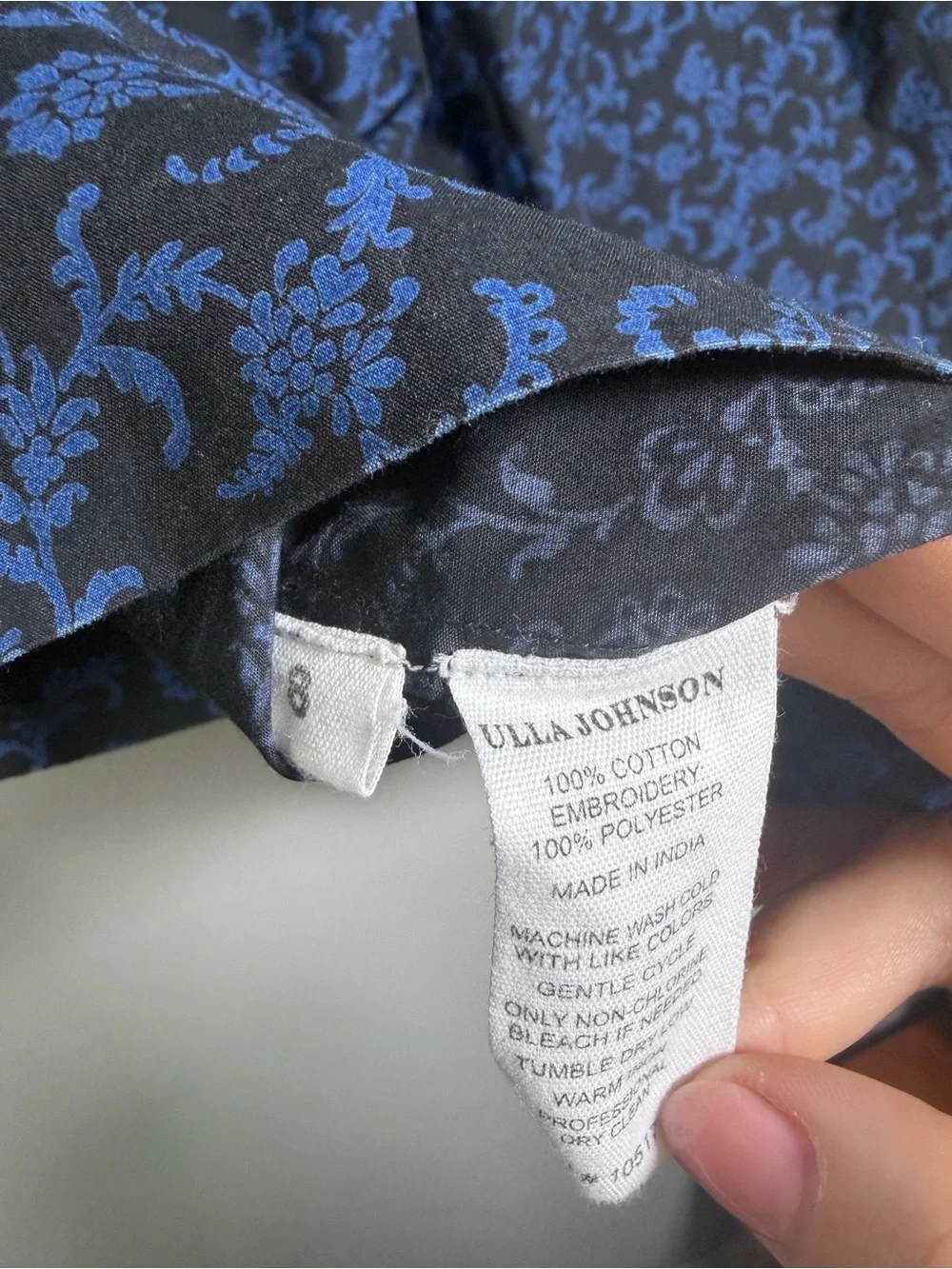 Ulla Johnson Elm Top-Navy & Blue Floral Tassel Tie-Front Blouse Retail $245
